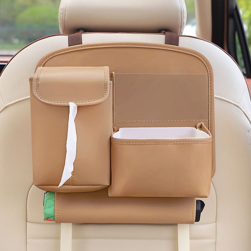 Car Seat Back Organizer with Practical design-Multi-Pocket Storage for Tissues and Gadgets-Brown V888-ELOSUNG25223