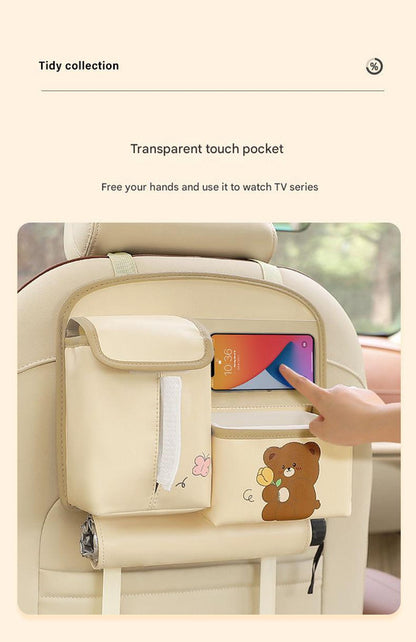Car Seat Back Organizer with Practical design-Multi-Pocket Storage for Tissues and Gadgets-Brown V888-ELOSUNG25223