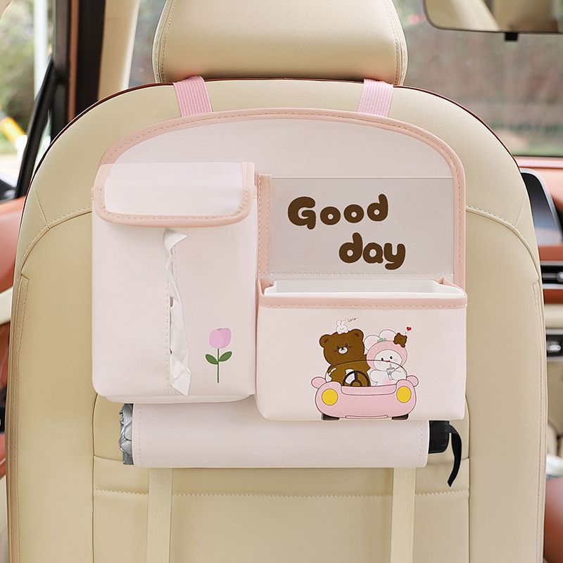 Car Seat Back Organizer with Practical design-Multi-Pocket Storage for Tissues and Gadgets-Cute bear(Pink) V888-ELOSUNG25226