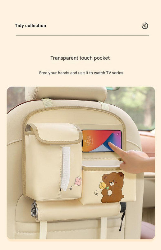 Car Seat Back Organizer with Practical design-Multi-Pocket Storage for Tissues and Gadgets-Cute bear(Pink) V888-ELOSUNG25226