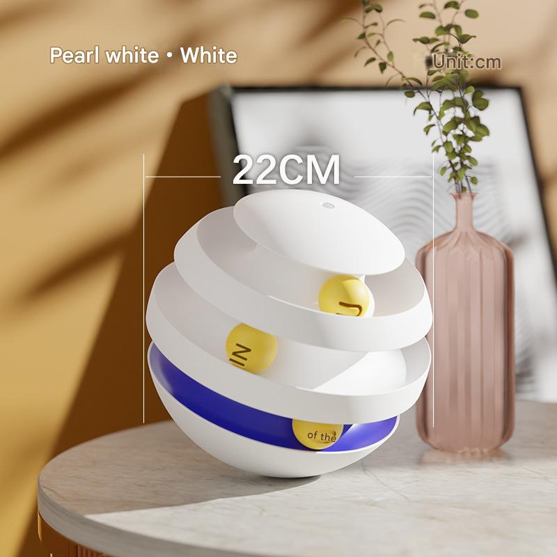 Pearl White Interactive Cat Scratching Ball Toy - Multi-layer Track with Rolling Ball V888-ELOSUNG25242