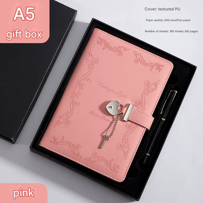 Heart Lock Diary with Key - Vintage Style Journal, Pink PU Leather, Secure and Elegant V888-ELOSUNG25275