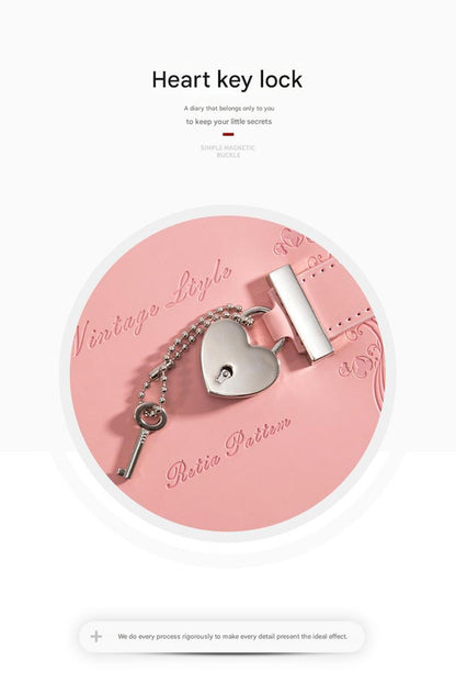 Heart Lock Diary with Key - Vintage Style Journal, Green PU Leather, Secure and Elegant V888-ELOSUNG25276