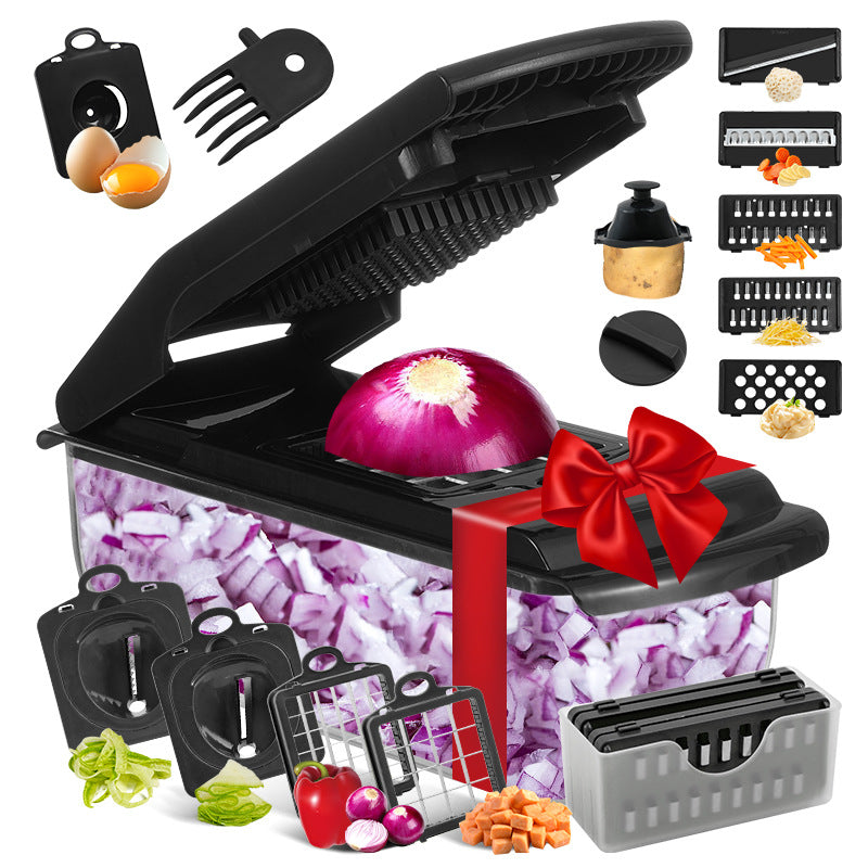 18-Piece Multi-Function Vegetable Chopper, Rotary Grater, Spiralizer and Slicer for Home Kitchen (All Black) V888-ELOSUNG25281