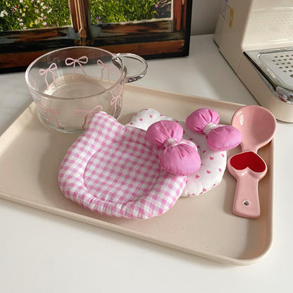 Korean INS Kitty Quilt Insulation Pad, Cute Fabric Kitchen Mat, Desktop Decoration (Pink) V888-ELOSUNG25285