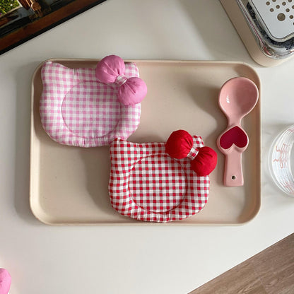 Korean INS Kitty Quilt Insulation Pad, Cute Fabric Kitchen Mat, Desktop Decoration (White and Red) V888-ELOSUNG25287