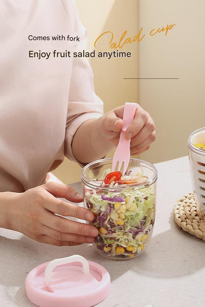 Purple Double Layer Salad Cup with Fork - Leak-proof Fruit Container, Drain Design, Portable Oatmeal and V888-ELOSUNG25289