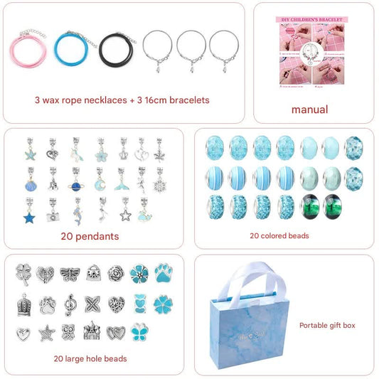 Unicorn DIY Beaded Bracelet Kit for Kids - Blue Crystal Beads and Charms Jewelry Set with Gift Box V888-ELOSUNG25310