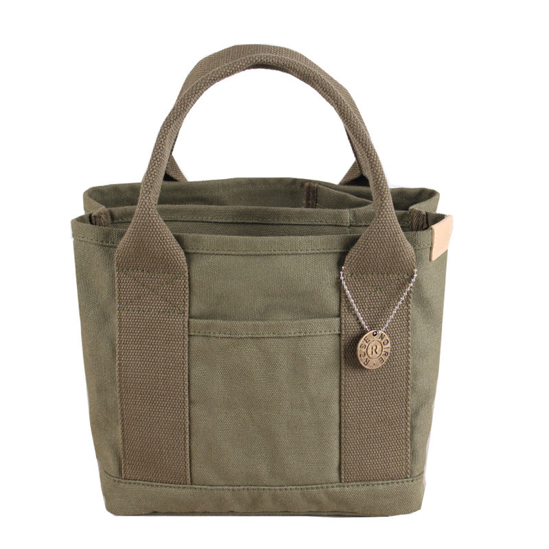 Military green Canvas Lunch Tote Bag - Stylish Handbag with Multiple Compartments for Women V888-ELOSUNG25316