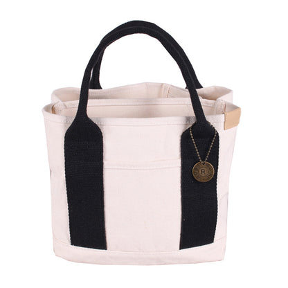 White with black Canvas Lunch Tote Bag - Stylish Handbag with Multiple Compartments for Women V888-ELOSUNG25317