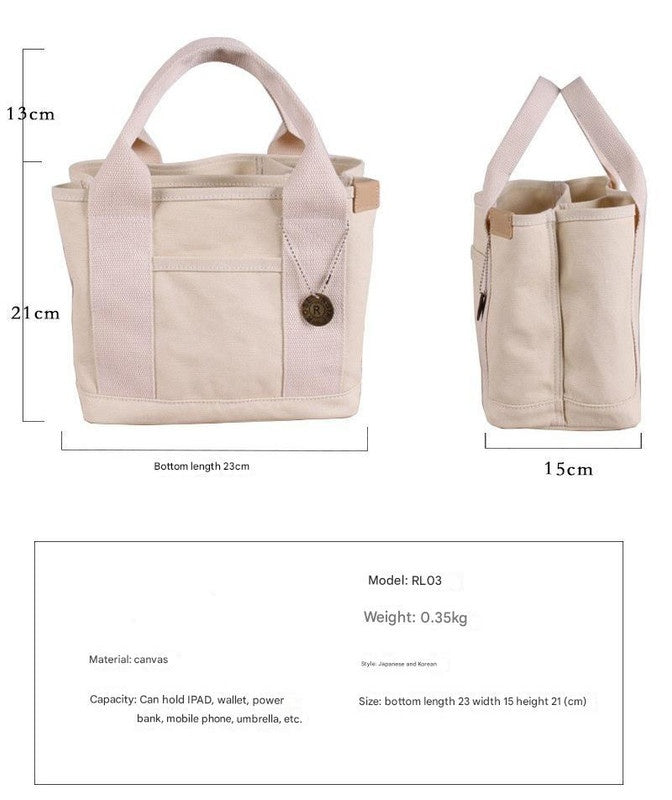 White with black Canvas Lunch Tote Bag - Stylish Handbag with Multiple Compartments for Women V888-ELOSUNG25317