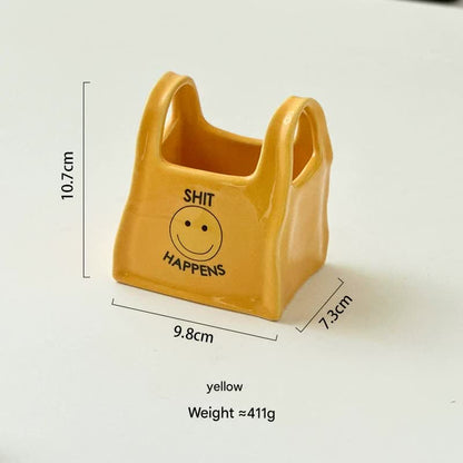 Yellow Ceramic Desktop Organizer - Cute Hand Shaped Pencil Holder and Makeup Brush Storage for Home and Office V888-ELOSUNG25346