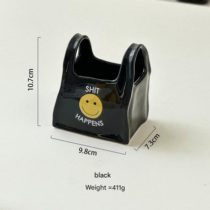 Black Ceramic Desktop Organizer - Cute Hand Shaped Pencil Holder and Makeup Brush Storage for Home and Office V888-ELOSUNG25347