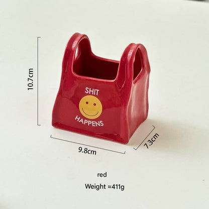 Red Ceramic Desktop Organizer - Cute Hand Shaped Pencil Holder and Makeup Brush Storage for Home and Office V888-ELOSUNG25348