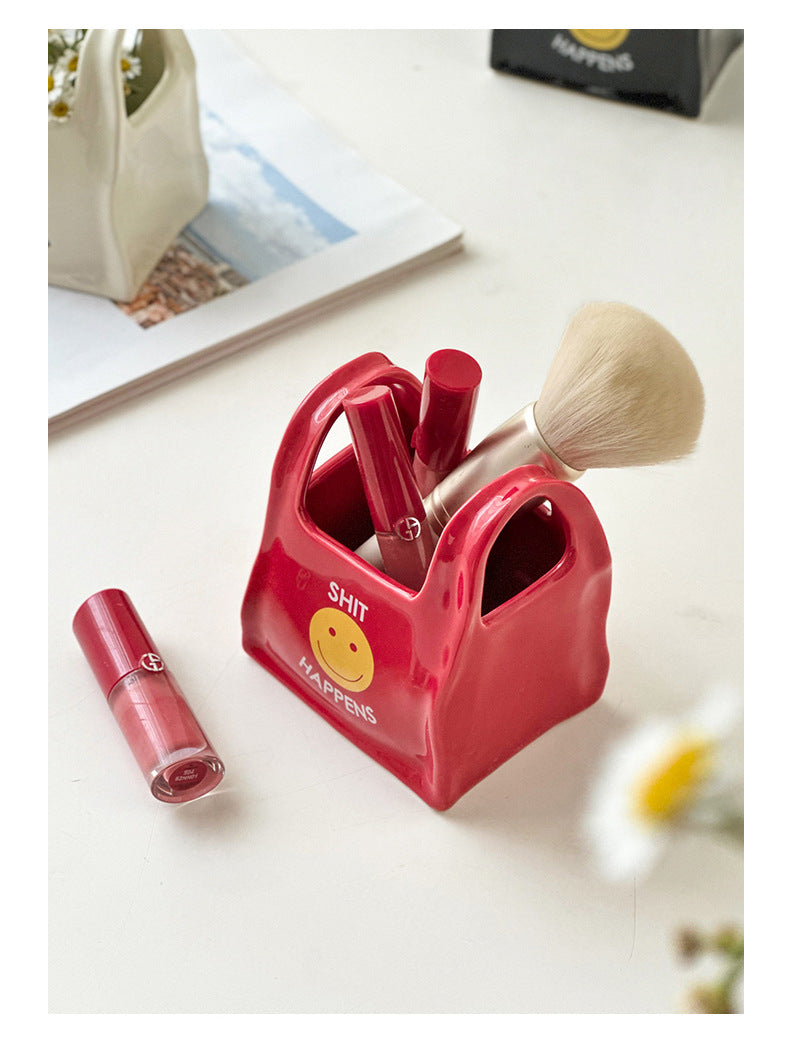 Red Ceramic Desktop Organizer - Cute Hand Shaped Pencil Holder and Makeup Brush Storage for Home and Office V888-ELOSUNG25348