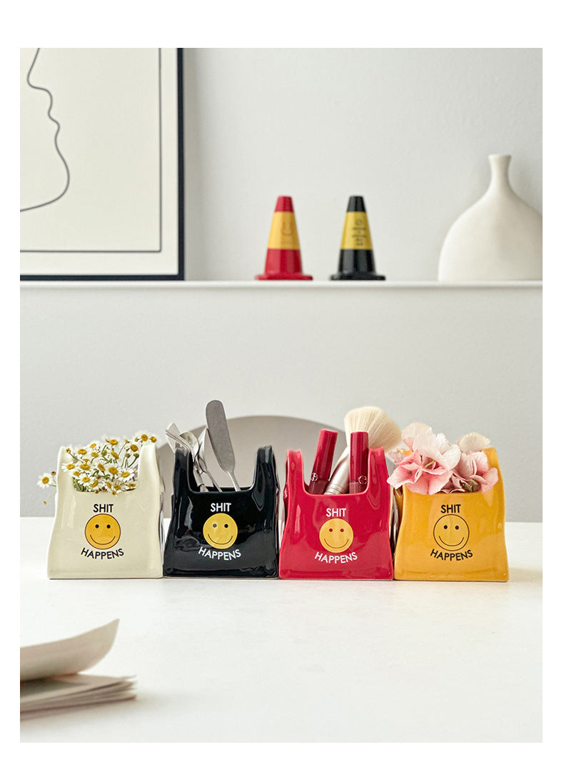 Red Ceramic Desktop Organizer - Cute Hand Shaped Pencil Holder and Makeup Brush Storage for Home and Office V888-ELOSUNG25348