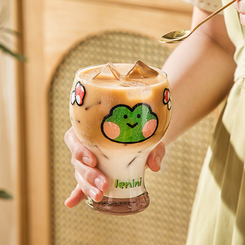 Mini Cartoon Glass Tumbler 400ml,Cute Beer and Juice Cup for Cold Drinks(White rabbit) V888-ELOSUNG25355