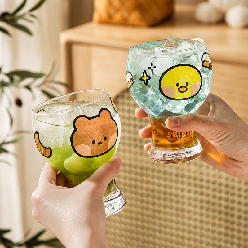 Mini Cartoon Glass Tumbler 400ml,Cute Beer and Juice Cup for Cold Drinks(White rabbit) V888-ELOSUNG25355