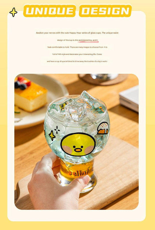 Mini Cartoon Glass Tumbler 400ml,Cute Beer and Juice Cup for Cold Drinks(White rabbit) V888-ELOSUNG25355