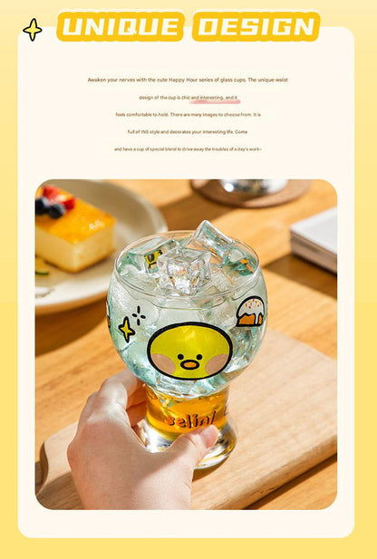 Mini Cartoon Glass Tumbler 400ml,Cute Beer and Juice Cup for Cold Drinks(White rabbit) V888-ELOSUNG25355