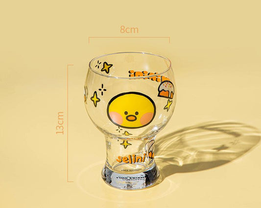 Mini Cartoon Glass Tumbler 400ml,Cute Beer and Juice Cup for Cold Drinks(Yellow duck) V888-ELOSUNG25356