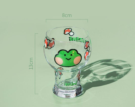 Mini Cartoon Glass Tumbler 400ml,Cute Beer and Juice Cup for Cold Drinks(Green frog) V888-ELOSUNG25357