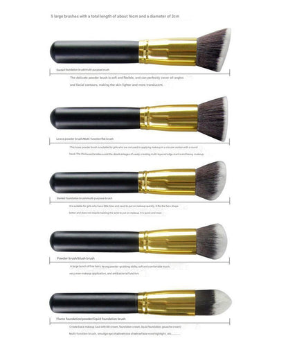 10-Piece Black and Gold Makeup Brush Set - Large and Small Brushes for Professional Beauty Application V888-ELOSUNG25358
