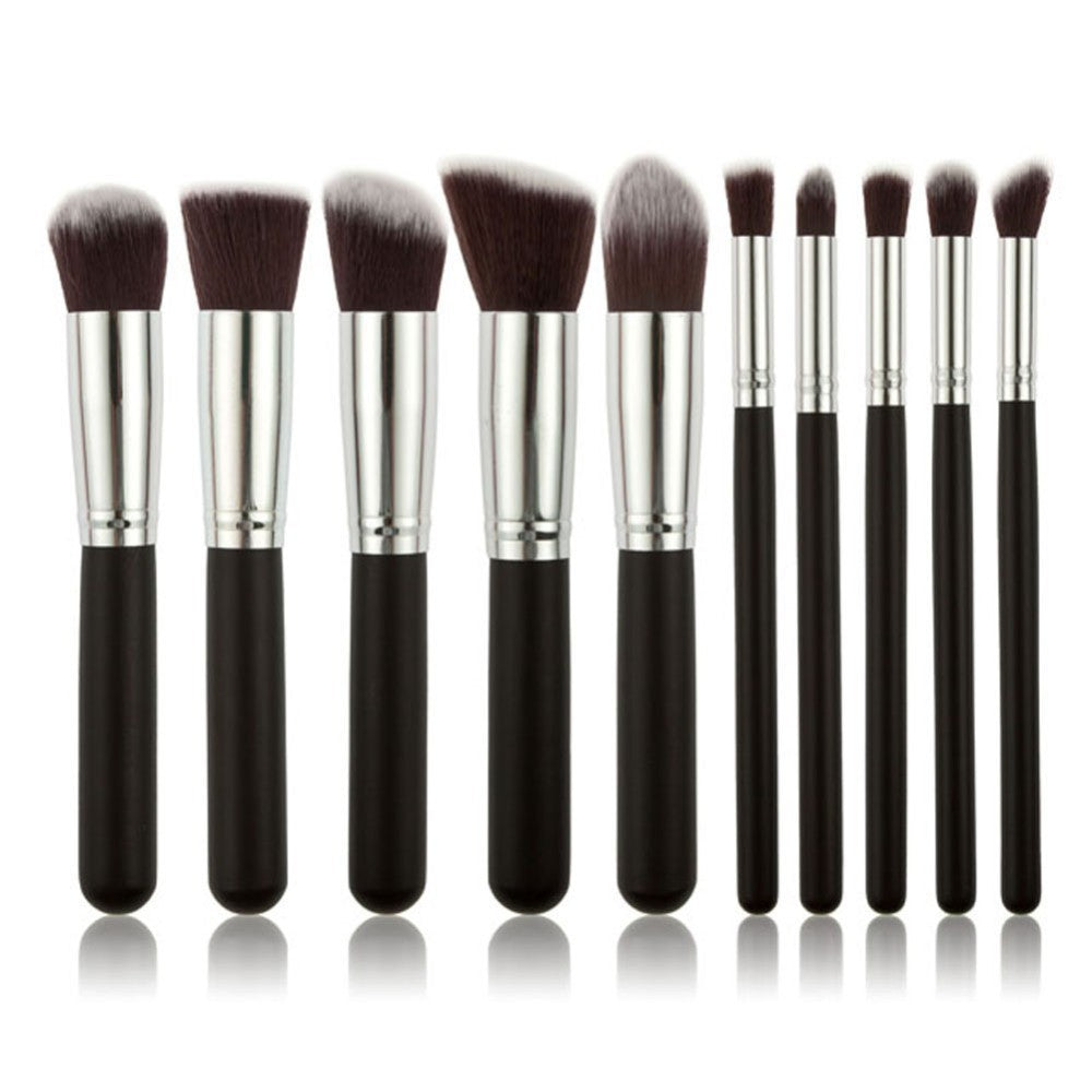 10-Piece Black silver Makeup Brush Set - Large and Small Brushes for Professional Beauty Application V888-ELOSUNG25359