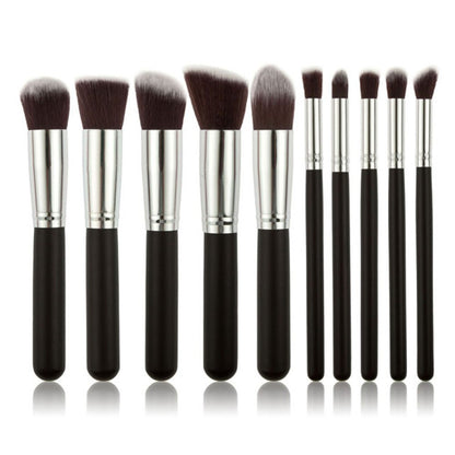 10-Piece Black silver Makeup Brush Set - Large and Small Brushes for Professional Beauty Application V888-ELOSUNG25359
