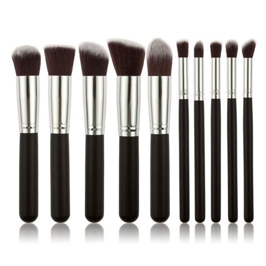 10-Piece Black silver Makeup Brush Set - Large and Small Brushes for Professional Beauty Application V888-ELOSUNG25359
