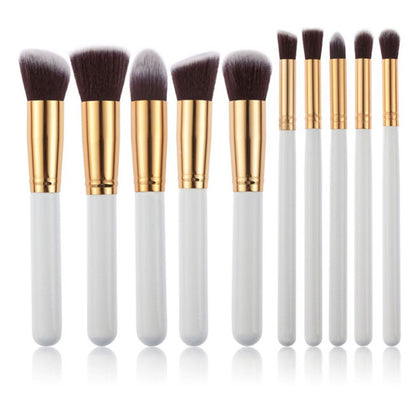 10-Piece White gold Makeup Brush Set - Large and Small Brushes for Professional Beauty Application V888-ELOSUNG25360