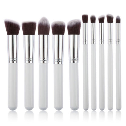 10-Piece White silver Makeup Brush Set - Large and Small Brushes for Professional Beauty Application V888-ELOSUNG25361