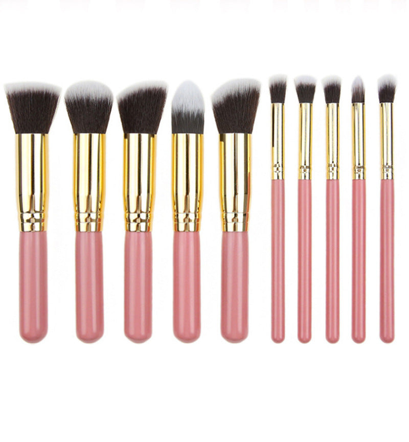 10-Piece Pink gold Makeup Brush Set - Large and Small Brushes for Professional Beauty Application V888-ELOSUNG25362