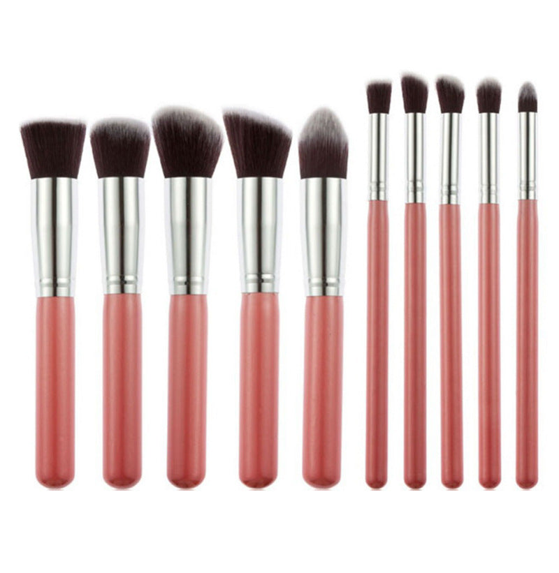 10-Piece Pink silver Makeup Brush Set - Large and Small Brushes for Professional Beauty Application V888-ELOSUNG25363
