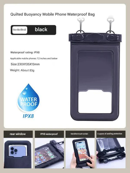 IPX8 Waterproof Phone Pouch with Inflatable Floating Layer,Touchscreen Dry Bag for Swimming(black) V888-ELOSUNG25365