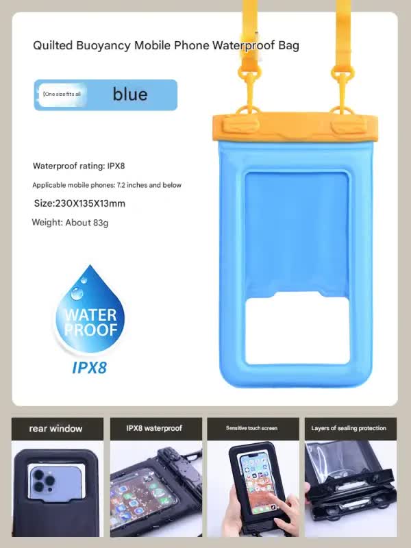 IPX8 Waterproof Phone Pouch with Inflatable Floating Layer,Touchscreen Dry Bag for Swimming(blue) V888-ELOSUNG25368