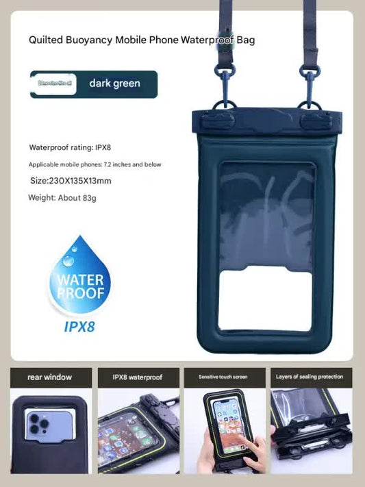 IPX8 Waterproof Phone Pouch with Inflatable Floating Layer,Touchscreen Dry Bag for Swimming(dark green) V888-ELOSUNG25369