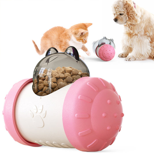 Pet Tumbler Treat Dispenser Ball,Interactive Feeding Toy for Dogs and Cats(Pink and white) V888-ELOSUNG25373