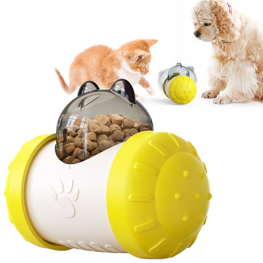 Pet Tumbler Treat Dispenser Ball,Interactive Feeding Toy for Dogs and Cats(Yellow and white) V888-ELOSUNG25374