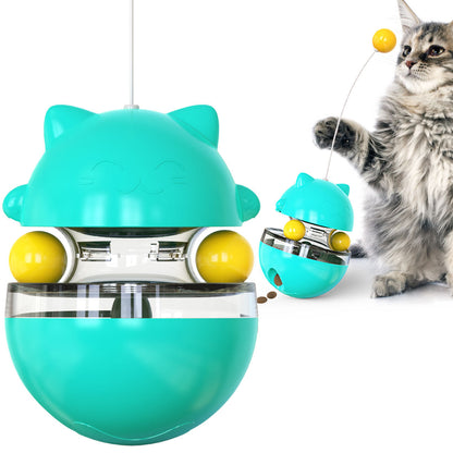 Cat Teaser Cup Toy, Interactive Treat Dispensing Ball with Wand (Blue) V888-ELOSUNG25379
