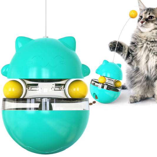 Cat Teaser Cup Toy, Interactive Treat Dispensing Ball with Wand (Blue) V888-ELOSUNG25379