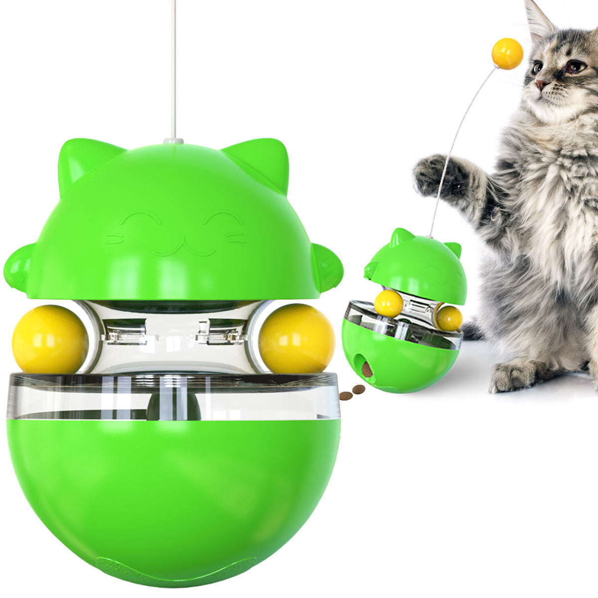 Cat Teaser Cup Toy, Interactive Treat Dispensing Ball with Wand (Green) V888-ELOSUNG25380