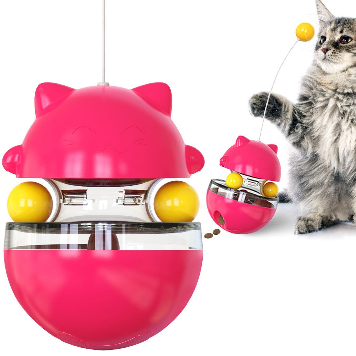 Cat Teaser Cup Toy, Interactive Treat Dispensing Ball with Wand (Red) V888-ELOSUNG25382