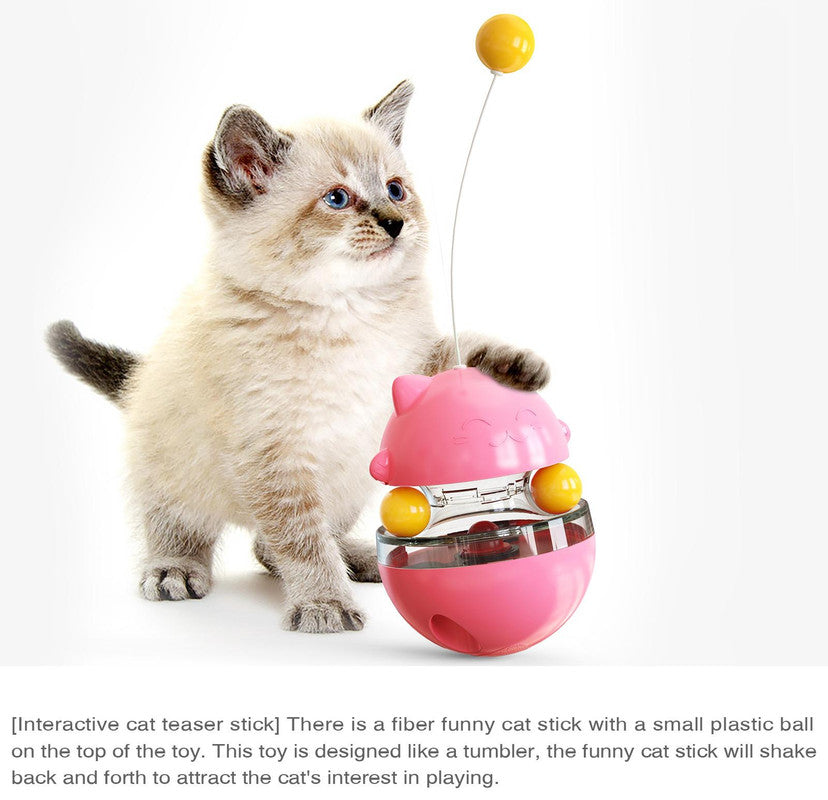 Cat Teaser Cup Toy, Interactive Treat Dispensing Ball with Wand (Red) V888-ELOSUNG25382