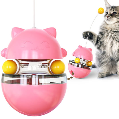 Cat Teaser Cup Toy, Interactive Treat Dispensing Ball with Wand (Pink) V888-ELOSUNG25383