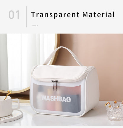 PVC Transparent Cosmetic Bag,Waterproof Portable Travel Organizer with Handle(white) V888-ELOSUNG25389