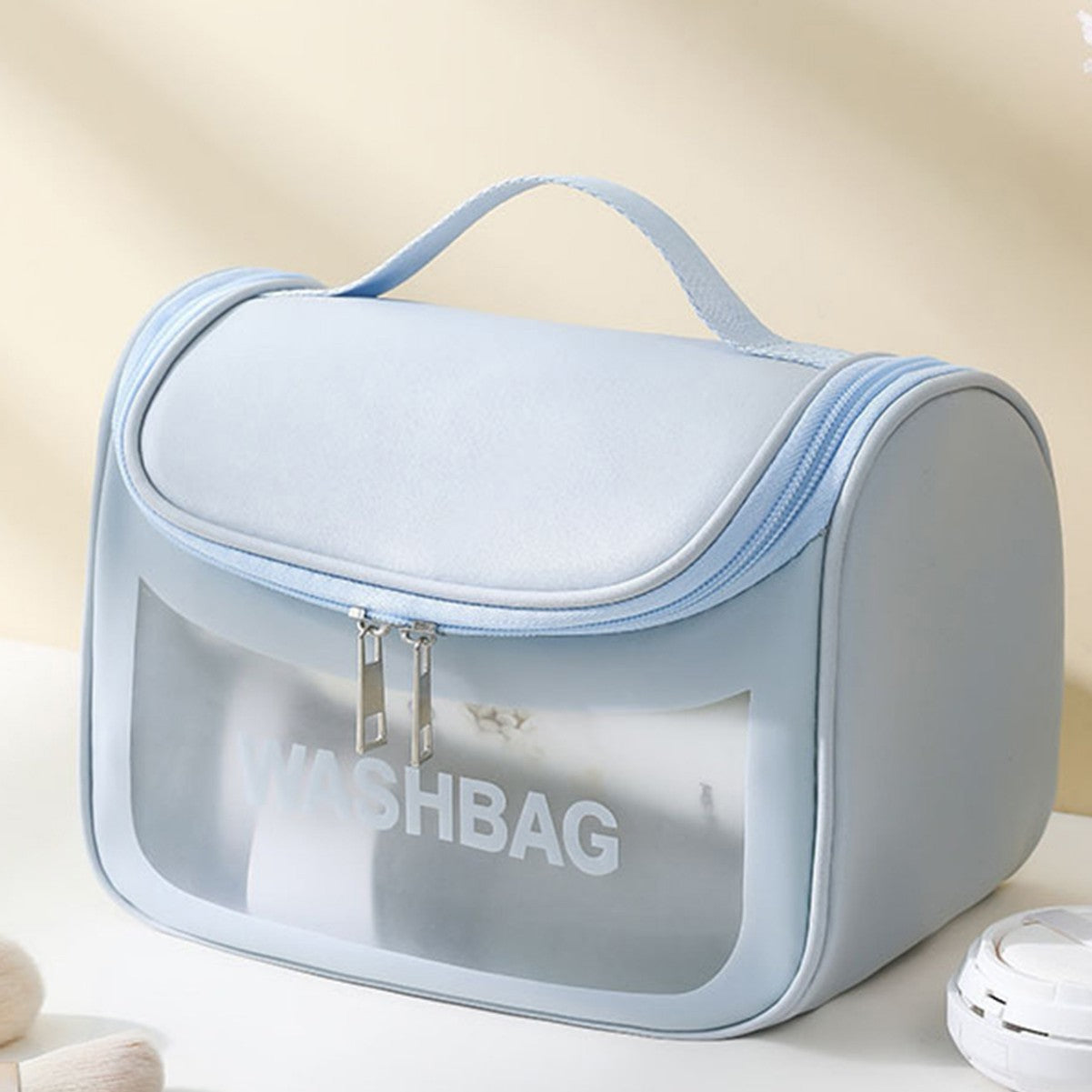 PVC Transparent Cosmetic Bag,Waterproof Portable Travel Organizer with Handle(Sky blue) V888-ELOSUNG25390