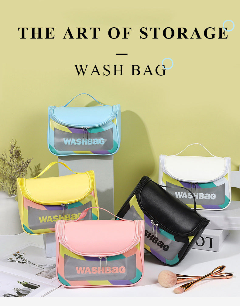 PVC Transparent Cosmetic Bag,Waterproof Portable Travel Organizer with Handle(Pink) V888-ELOSUNG25391