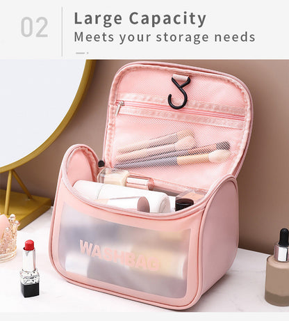 PVC Transparent Cosmetic Bag,Waterproof Portable Travel Organizer with Handle(Pink) V888-ELOSUNG25391