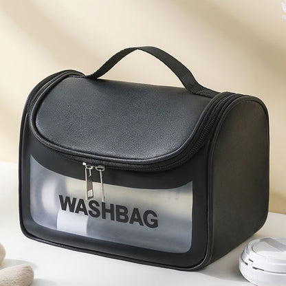 PVC Transparent Cosmetic Bag,Waterproof Portable Travel Organizer with Handle(Black) V888-ELOSUNG25392